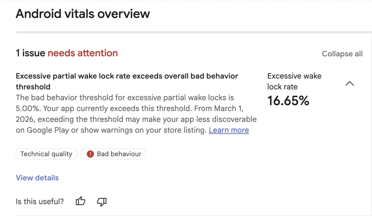 Предупреждение о приложении в Google Play