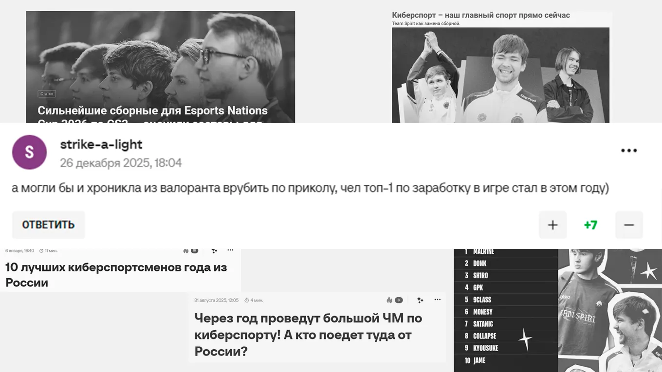 В коллаже использовались заголовки материалов и комментарии ресурсов «Кибер» и Cybersport.ru