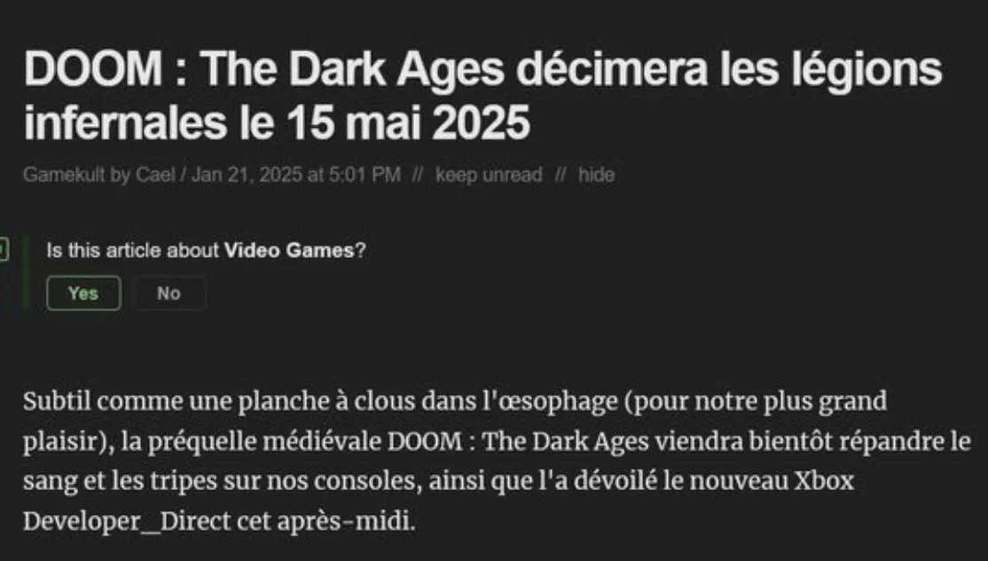 Утечка по игре DOOM с сайта Gamekult