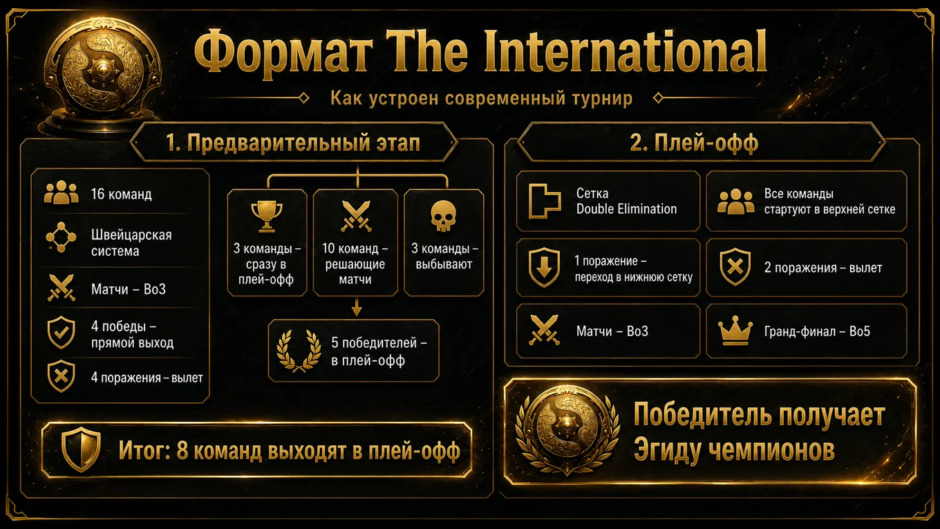 Современный The International состоит из двух основных стадий – группового этапа и плей-офф