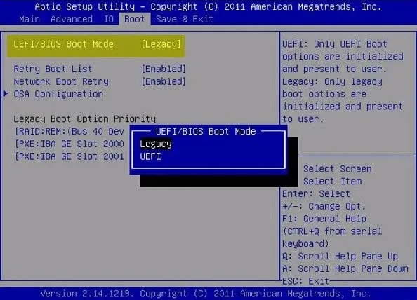 Войдите в BIOS, найдите пункт Boot Mode и переключите его с Legacy на UEFI, сохраните изменения и перезагрузите ПК