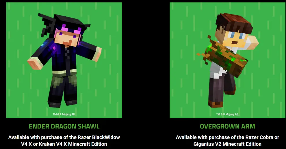 Стильные образы от Mojang Studios для Minecraft за покупку периферии Razer