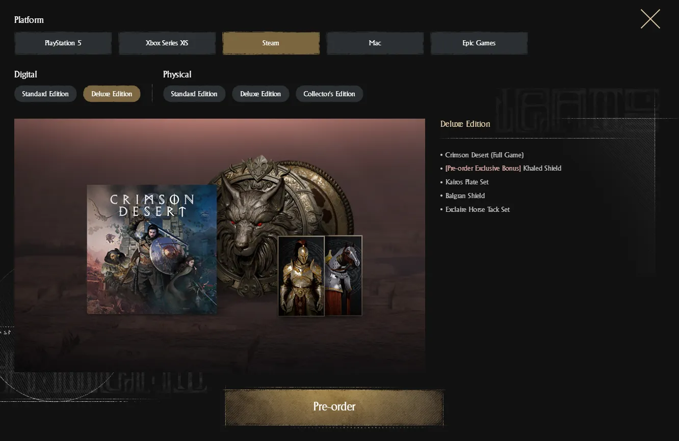 Для предзаказа пользователям доступны две версии Crimson Desert с разницей в 700 рублей