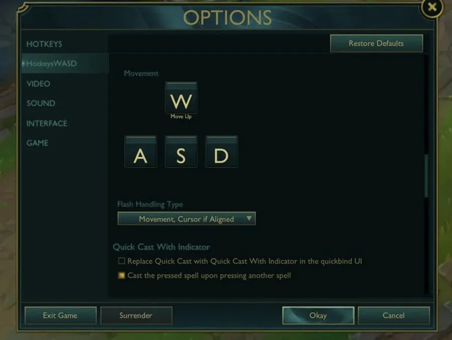 Управление через WASD в League of Legends