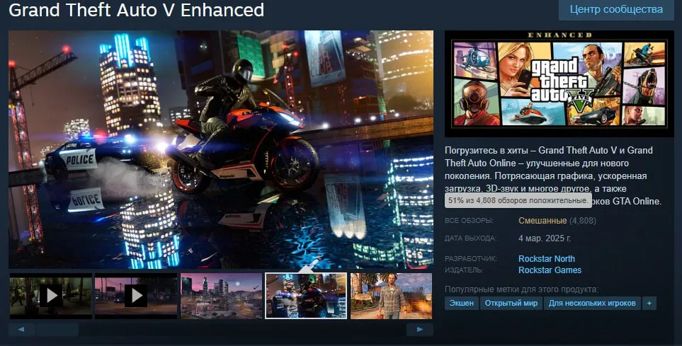 Grand Theft Auto V Enhanced в Steam