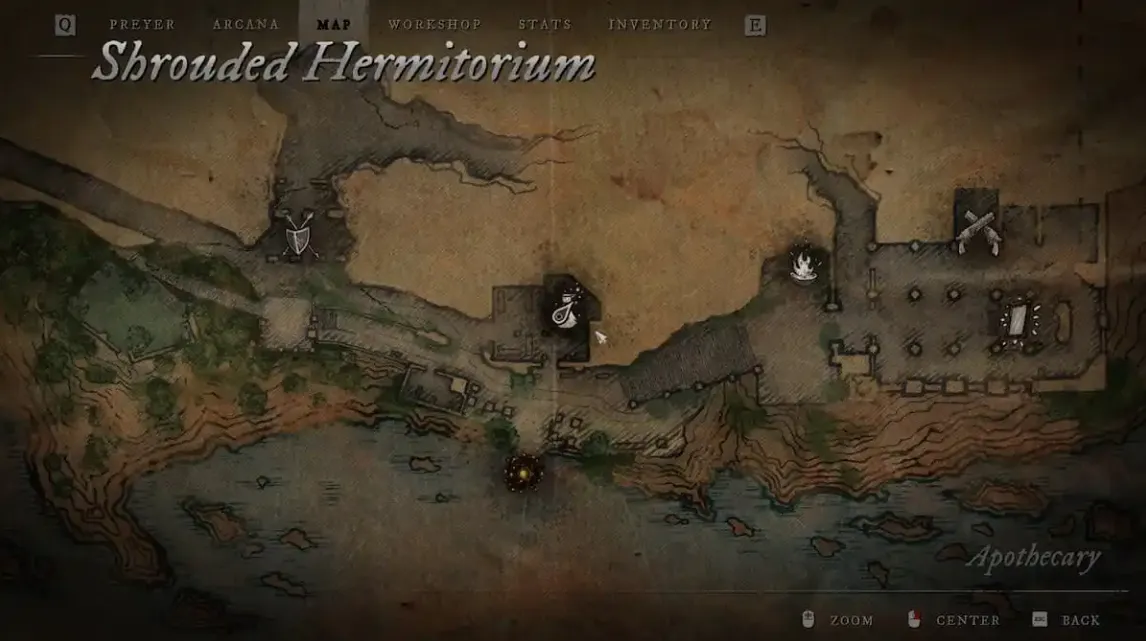 Карта эликсиров в Witchfire
