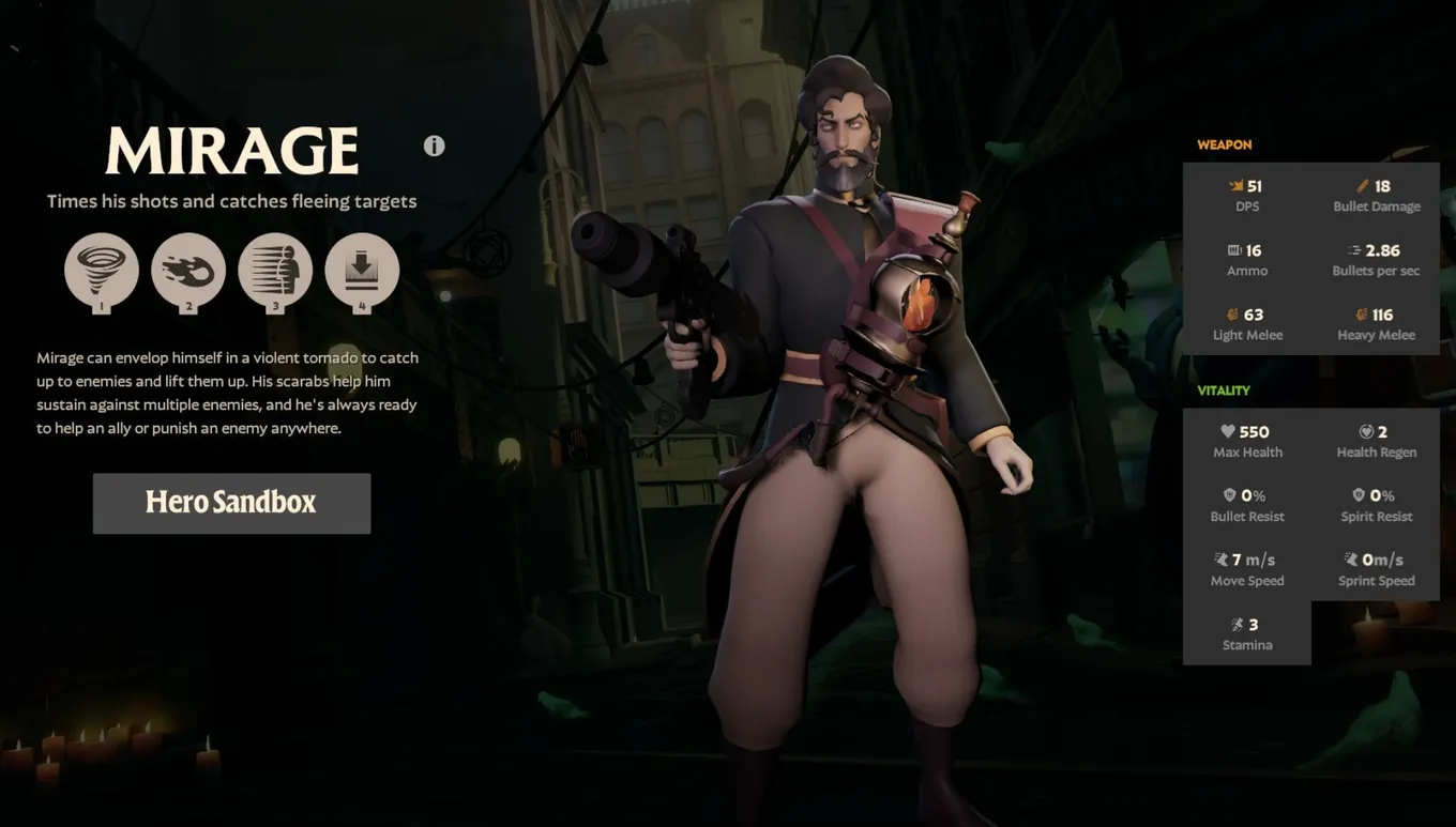 Описание Mirage в меню Deadlock