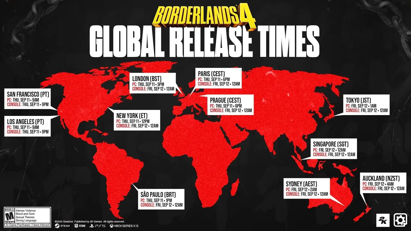 Карта Global Realease Times от Gearbox