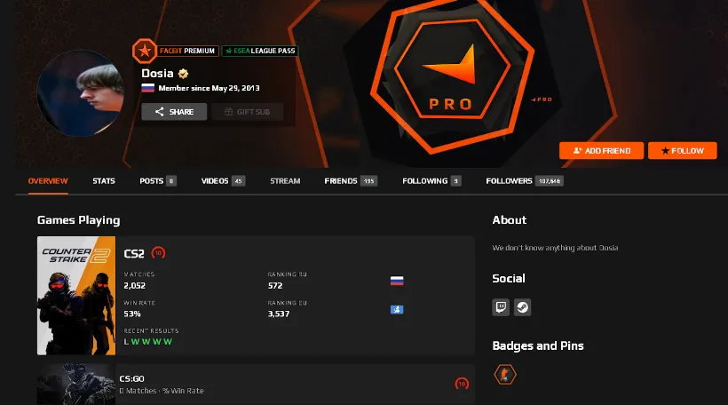 Михаил Dosia Столяров на Faceit