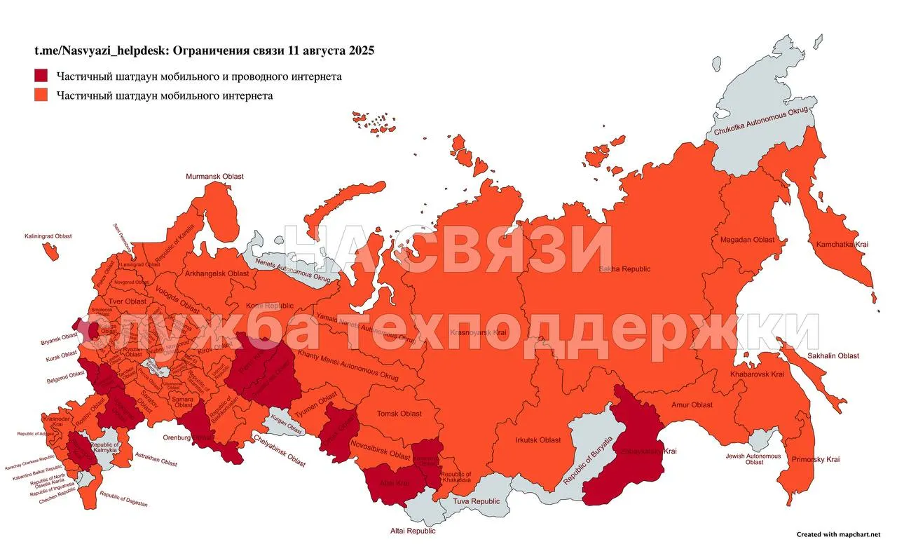 Статистика шатдаунов интернета по России