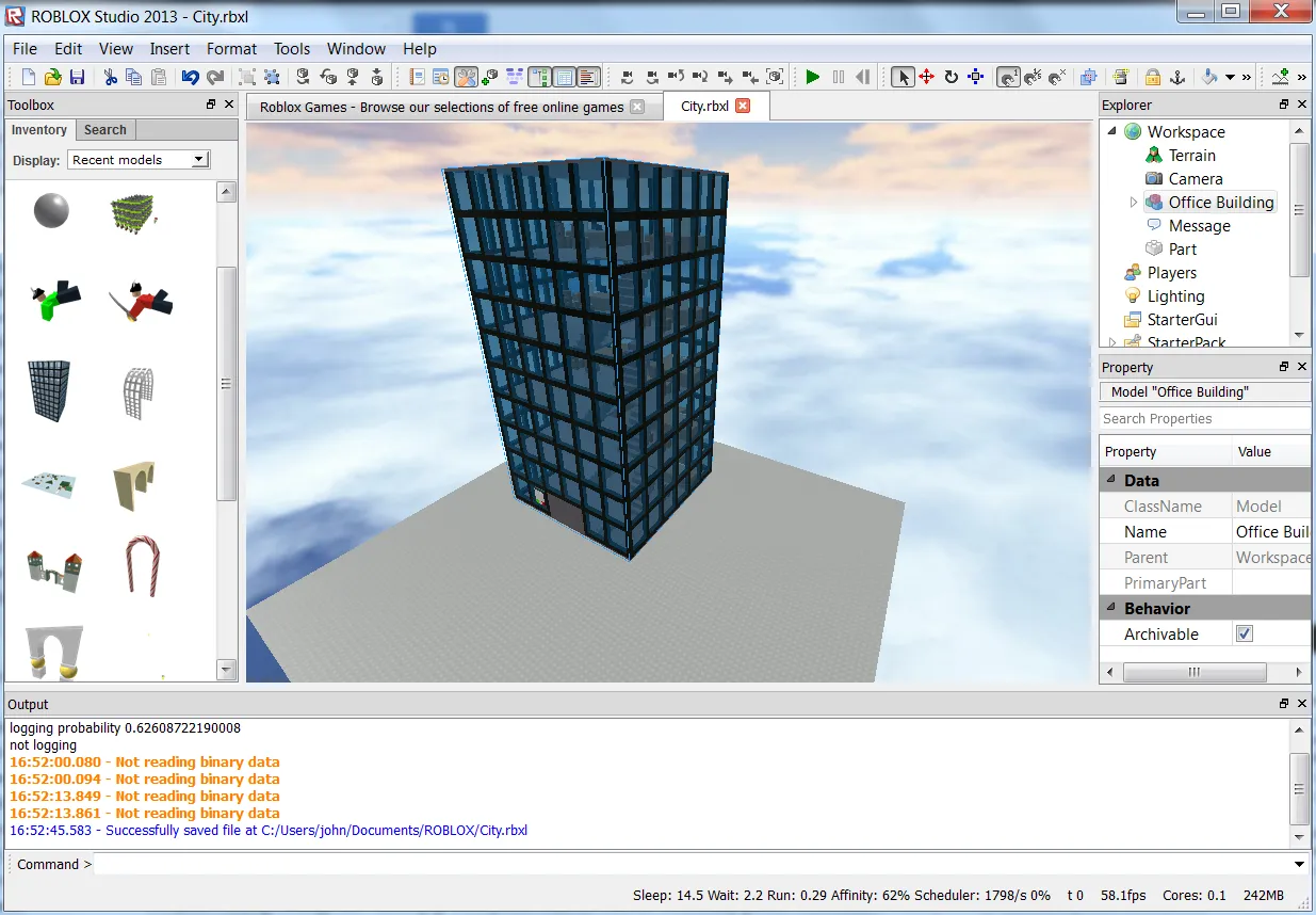 Внутренний редактор Roblox Studio