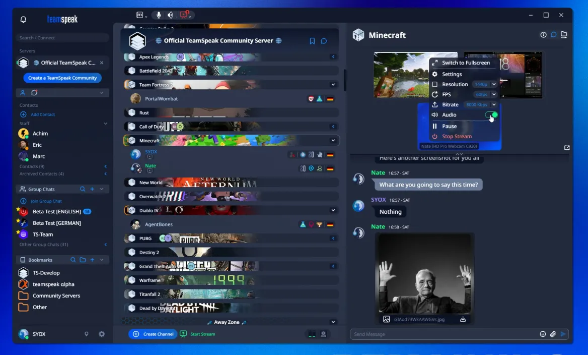 Внешний вид TeamSpeak с новым обновлением 6.0.0-beta
