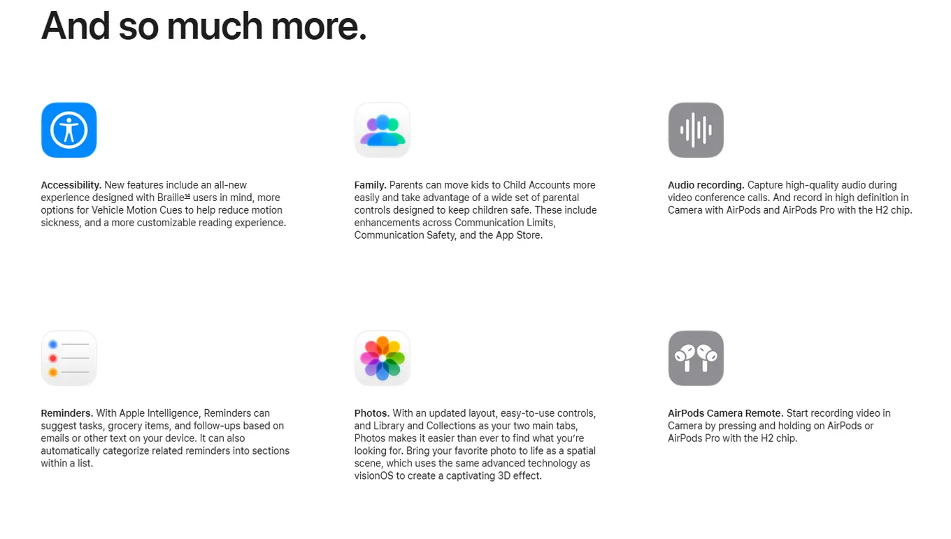 Представление полного списка изменений доступно на официальном сайте Apple