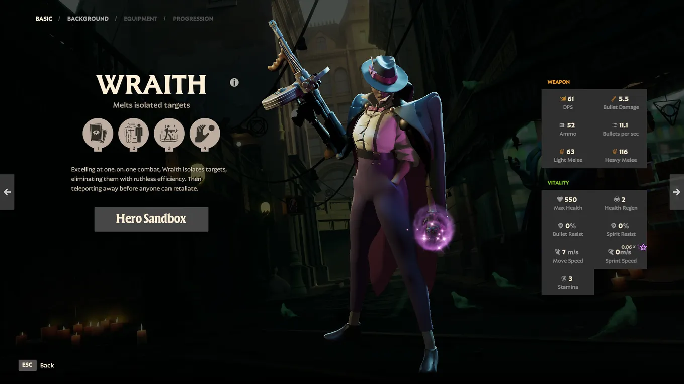 Описание Wraith в меню Deadlock