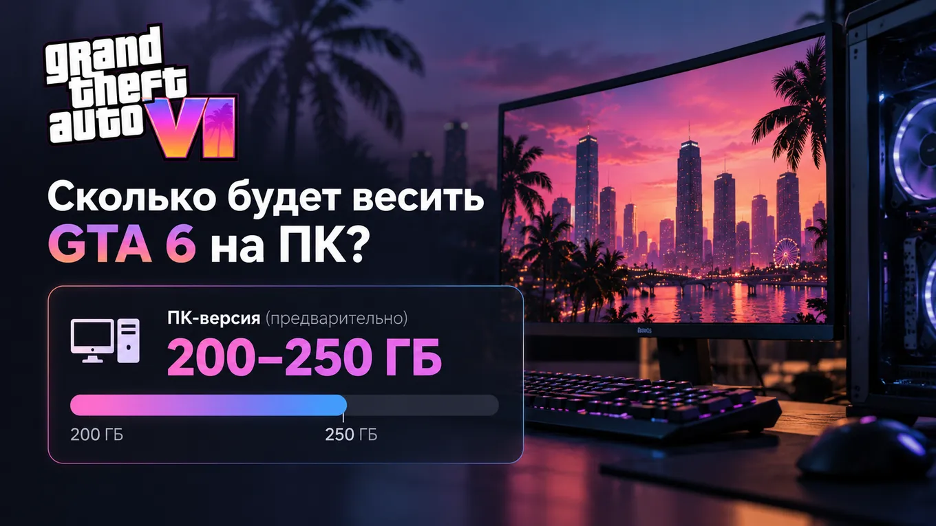 GTA 6 для ПК будет весить примерно так же: около 200-250 ГБ