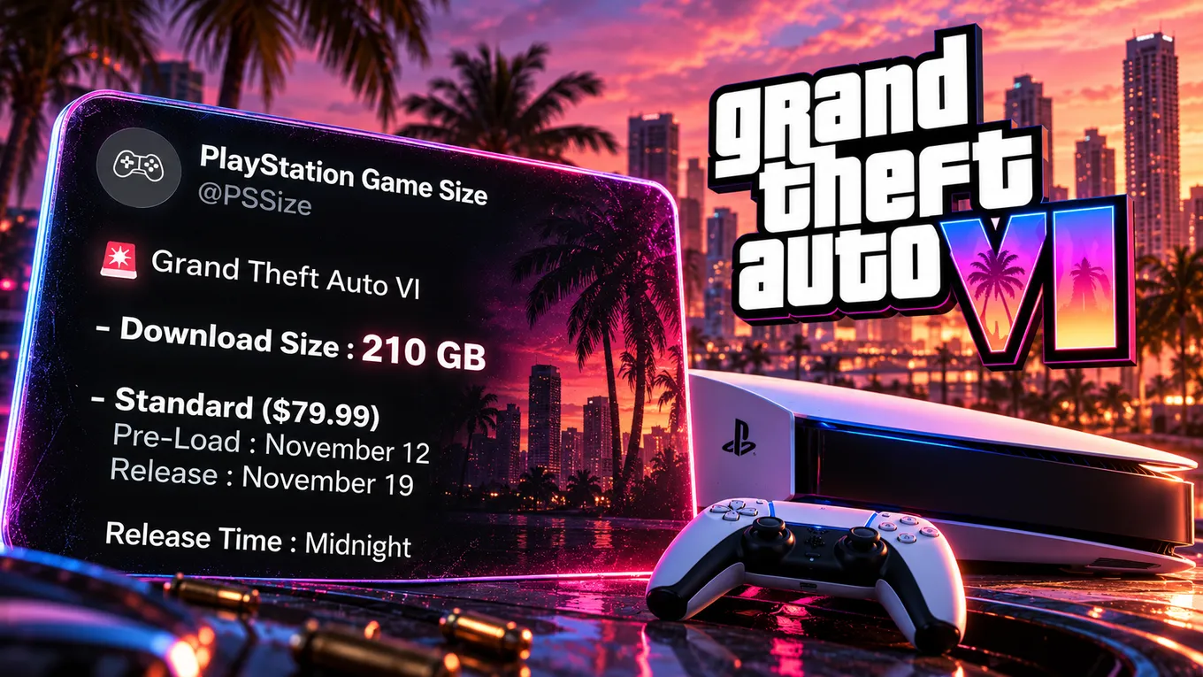 Пост PS Game Size о размере и предзагрузке GTA 6