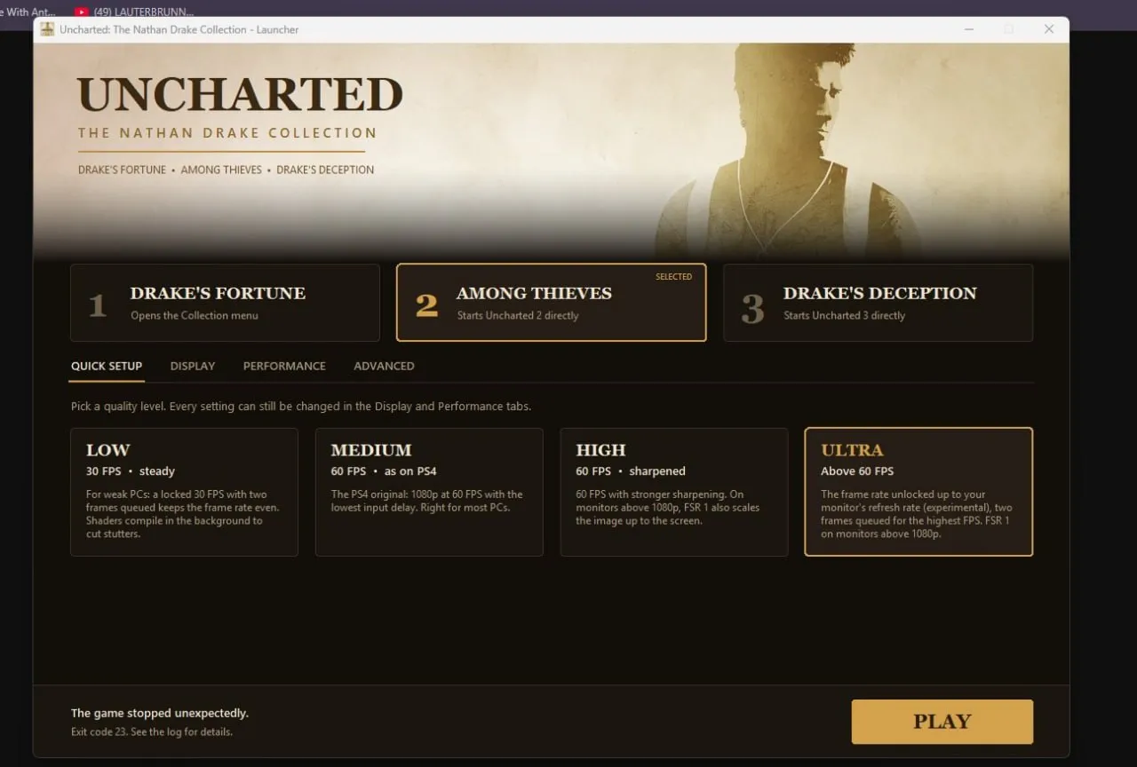 Вид приложения для запуска каждой из частей Uncharted