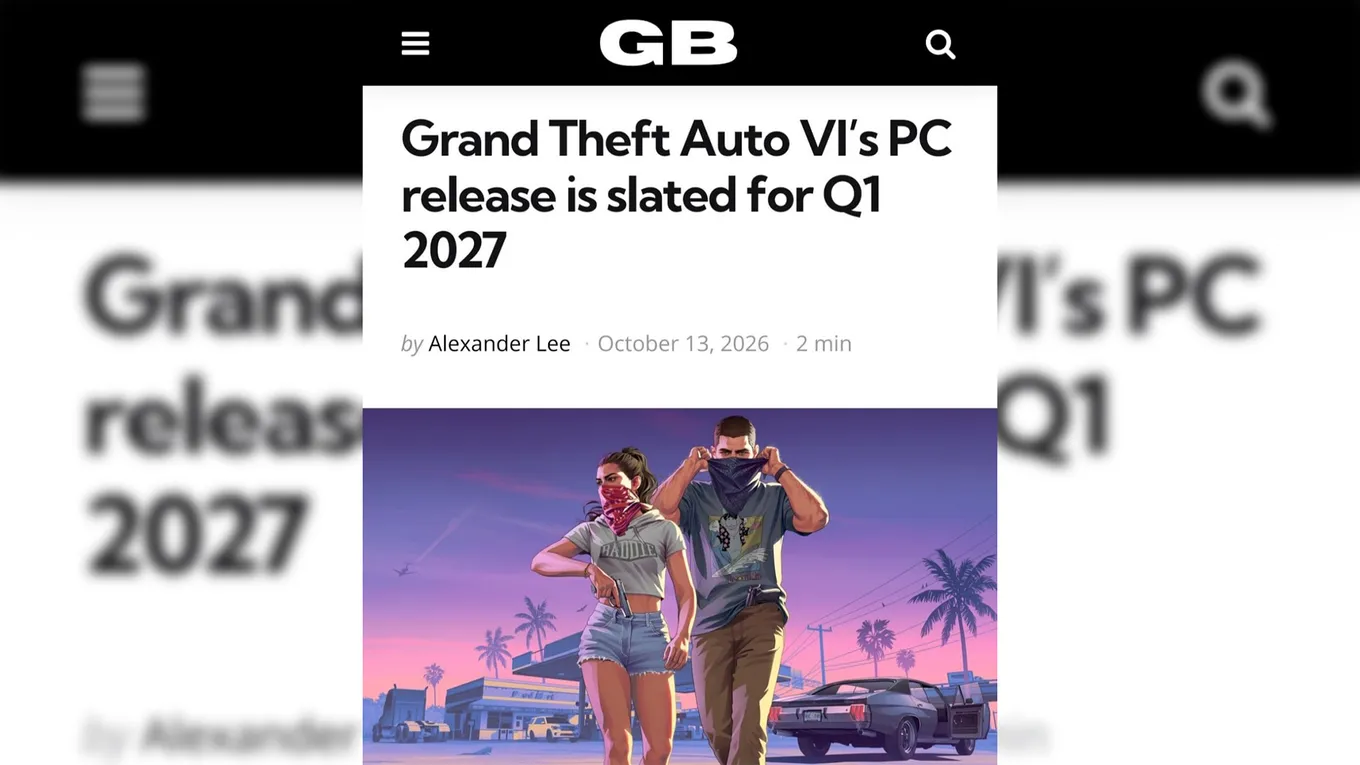 13 октября журналисты сообщили, что GTA 6 выйдет на компьютерах в первом квартале 2027 года