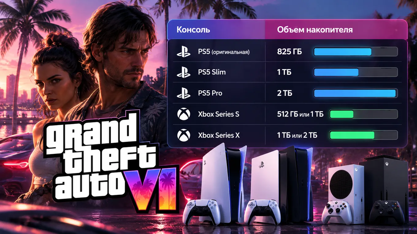 Объёмы накопителей консолей для GTA 6