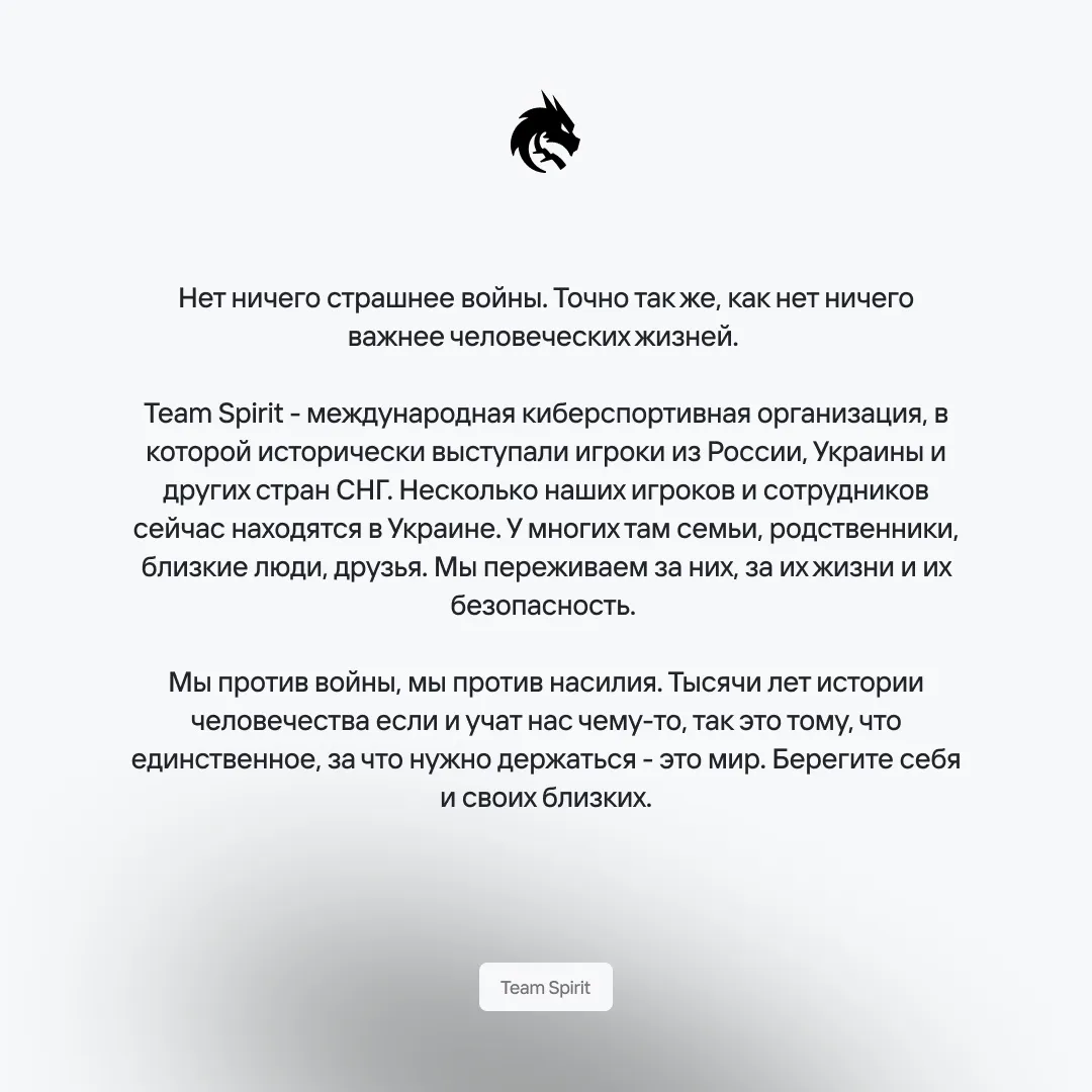 Официальное заявление Team Spirit