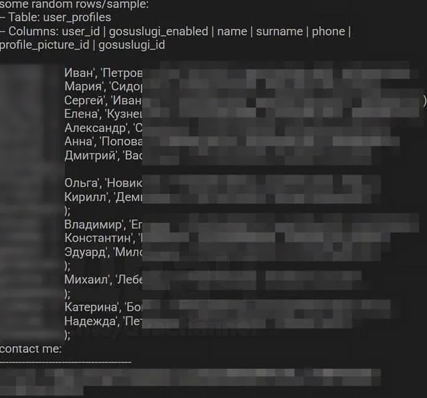 Titusko25357 заявил, что выкрал имена/фамилии, номера телефонов и ID профилей с «Госуслуг»