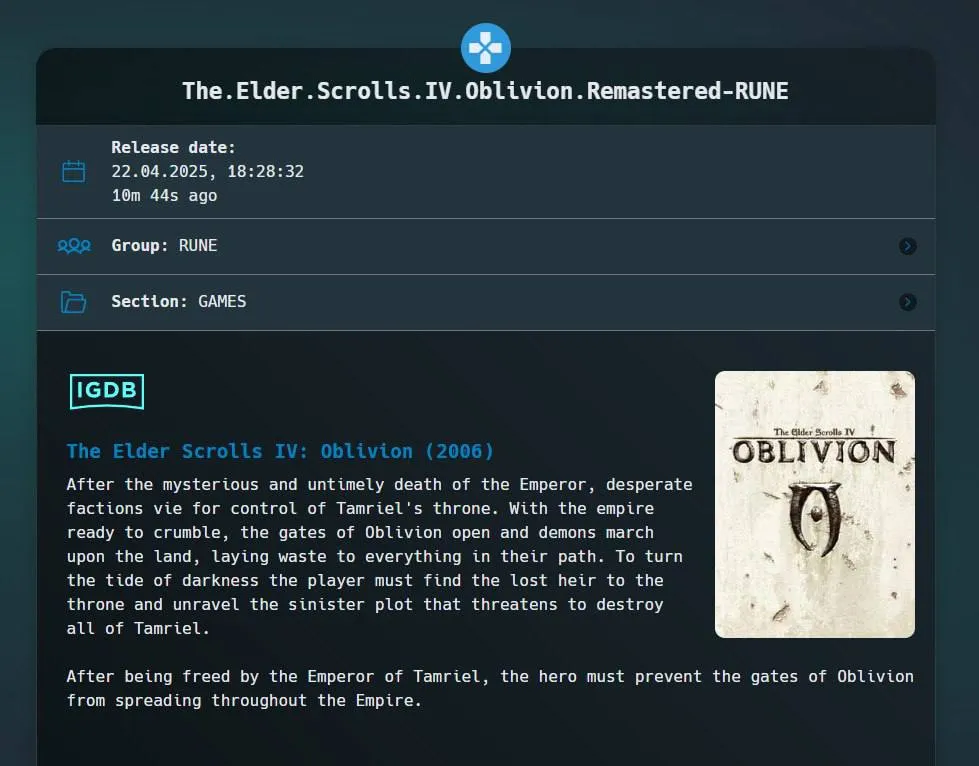 Ремастер The Elder Scrolls IV: Oblivion на Torrent