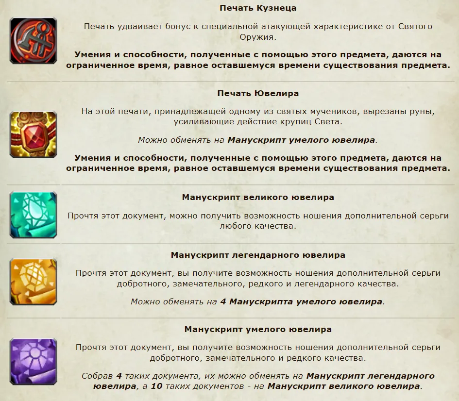 Содержимое Ларца ювелира
