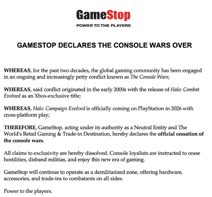 Данные о завершении консольной войны от GameStop