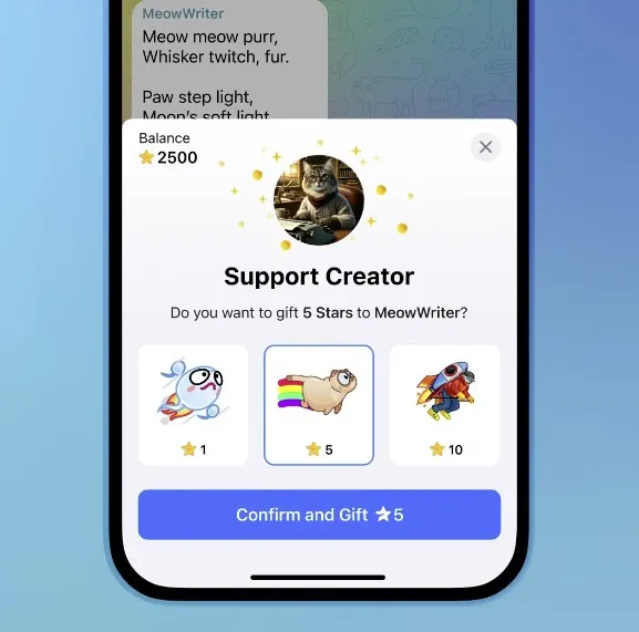 поддержка контент-мейкеров с помощью Stars в Telegram