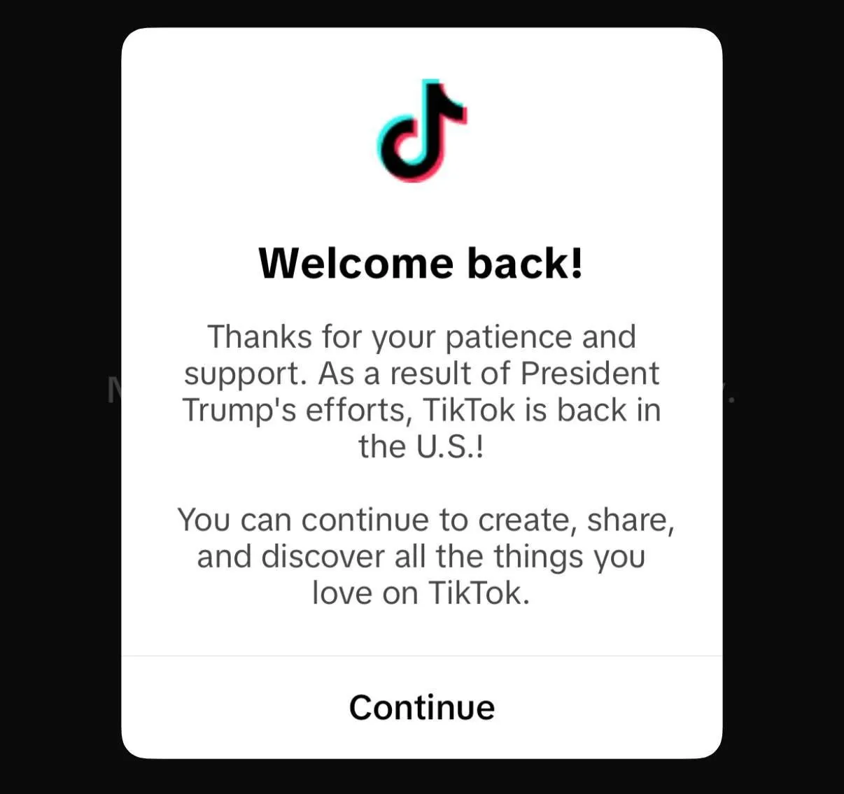 После заявления Трампа и сообщения от представителей TikTok* платформа приветствует юзеров сообщением «добро пожаловать»