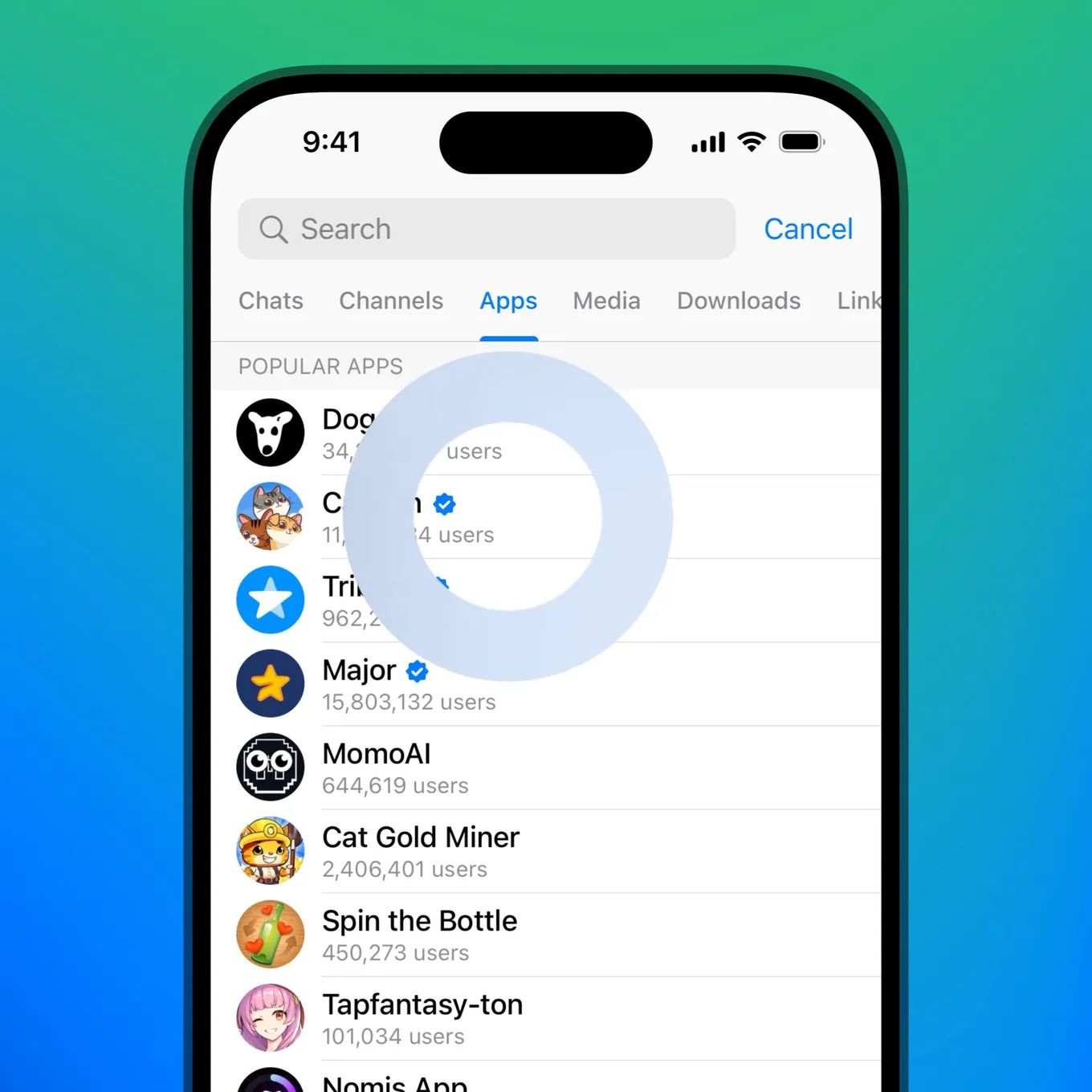 Мини-приложения в поиске Telegram