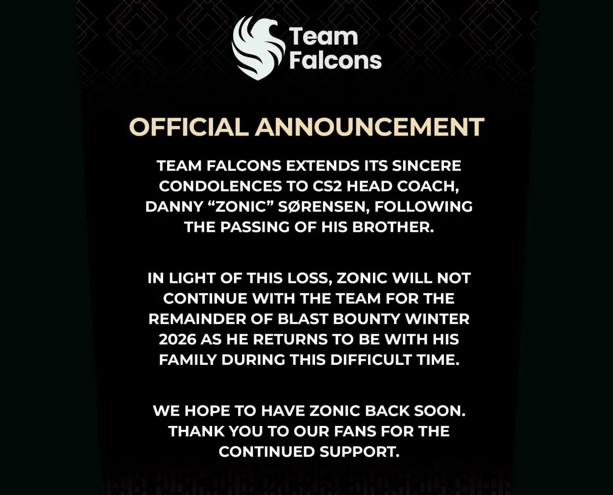 Заявление Team Falcons об отсутствии Дэнни zonic Соренсена