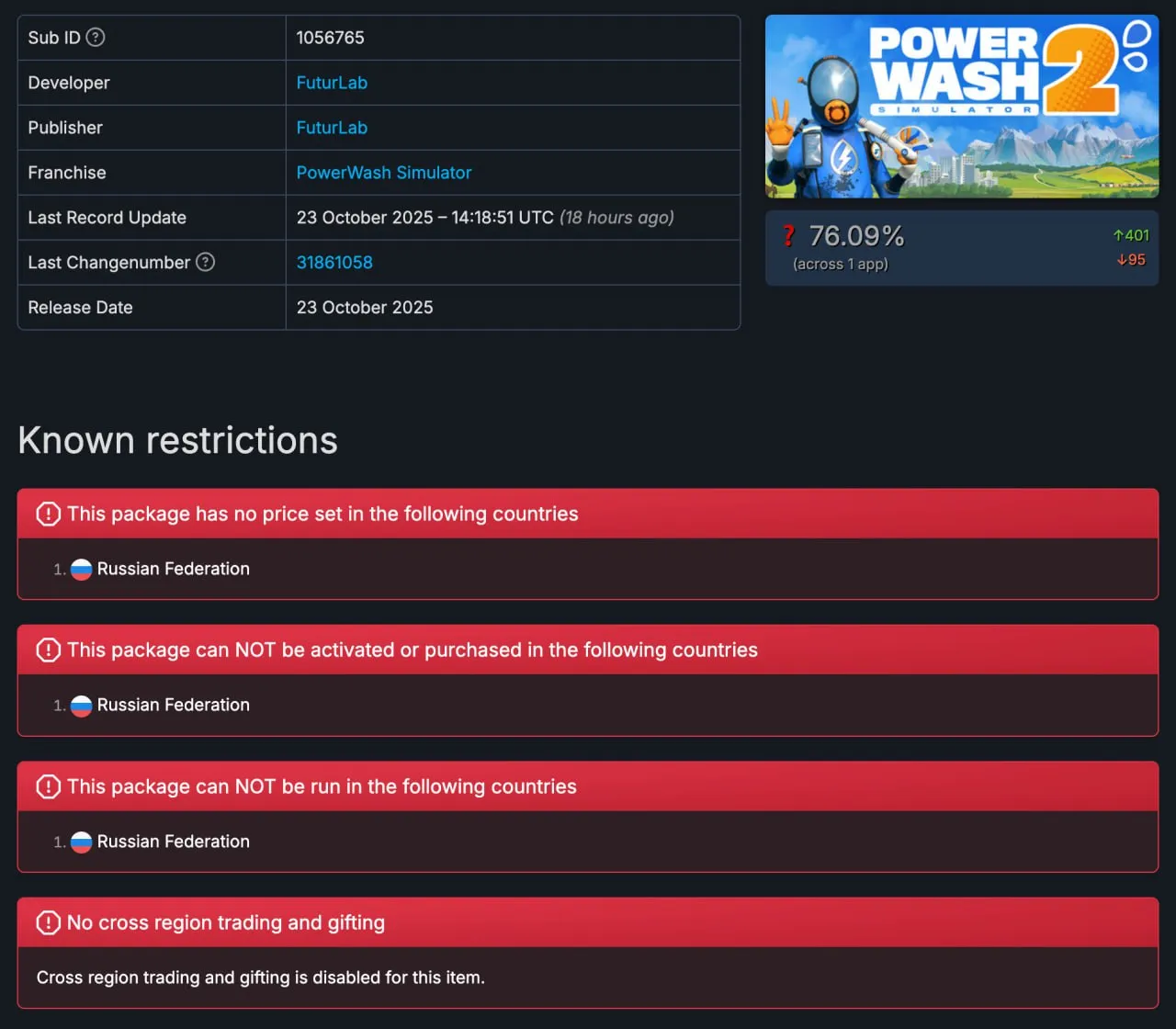 Страница PowerWash Simulator 2 на сайте steamdb