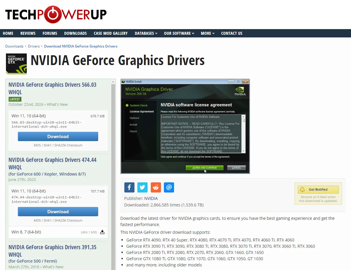 Драйвер NVIDIA на сайте TechPowerUp
