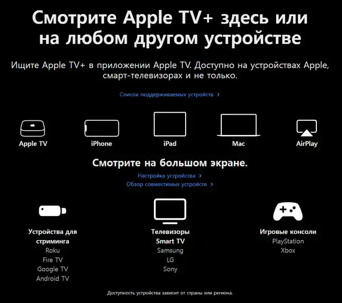 Устройства, совместимые с Apple TV