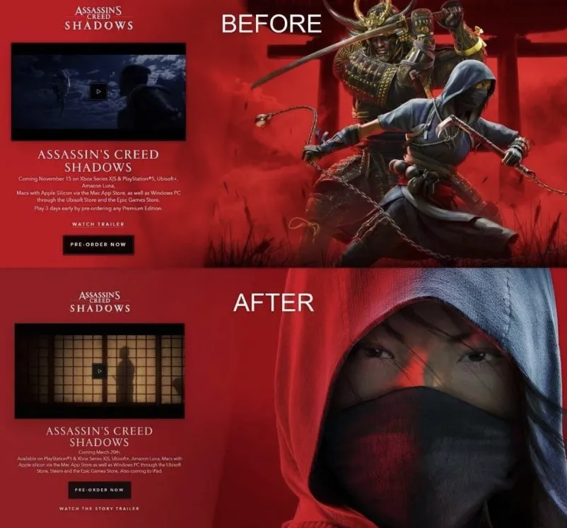 Изменение официального сайта игры Assassin's Creed: Shadows