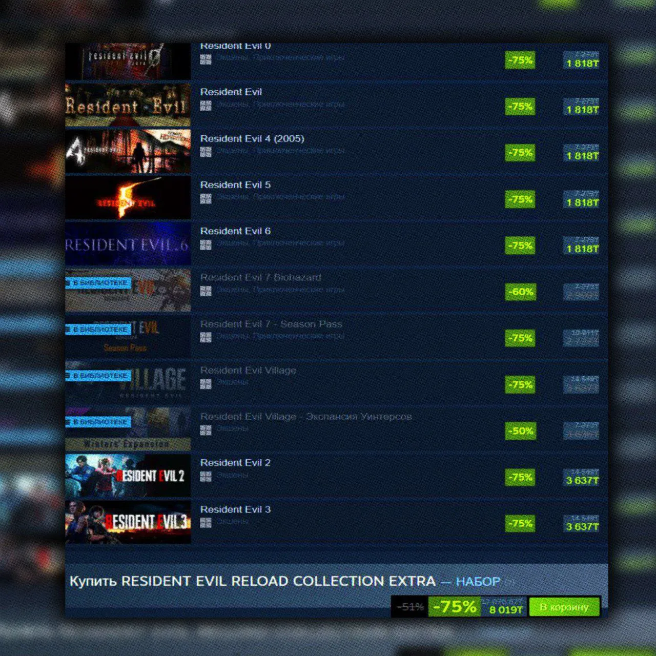 набора Resident Evil в Steam