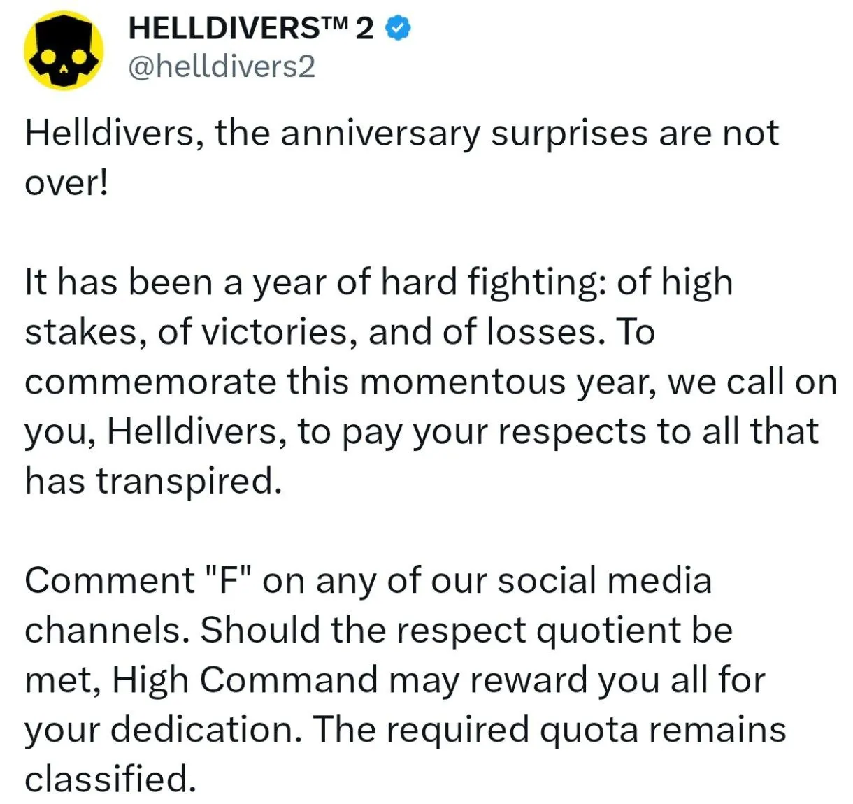 Пост разработчиков Helldivers 2