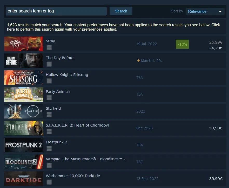 Список желаемого в Steam