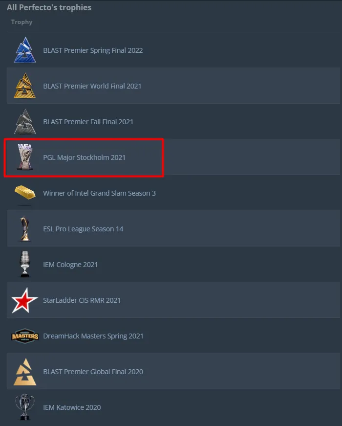 Все достижения Perfecto за организацию Natus Vincere