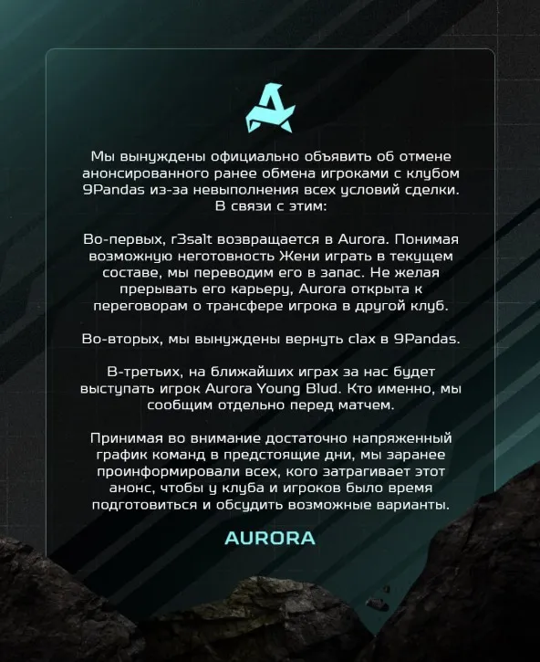 Заявление Aurora Gaming