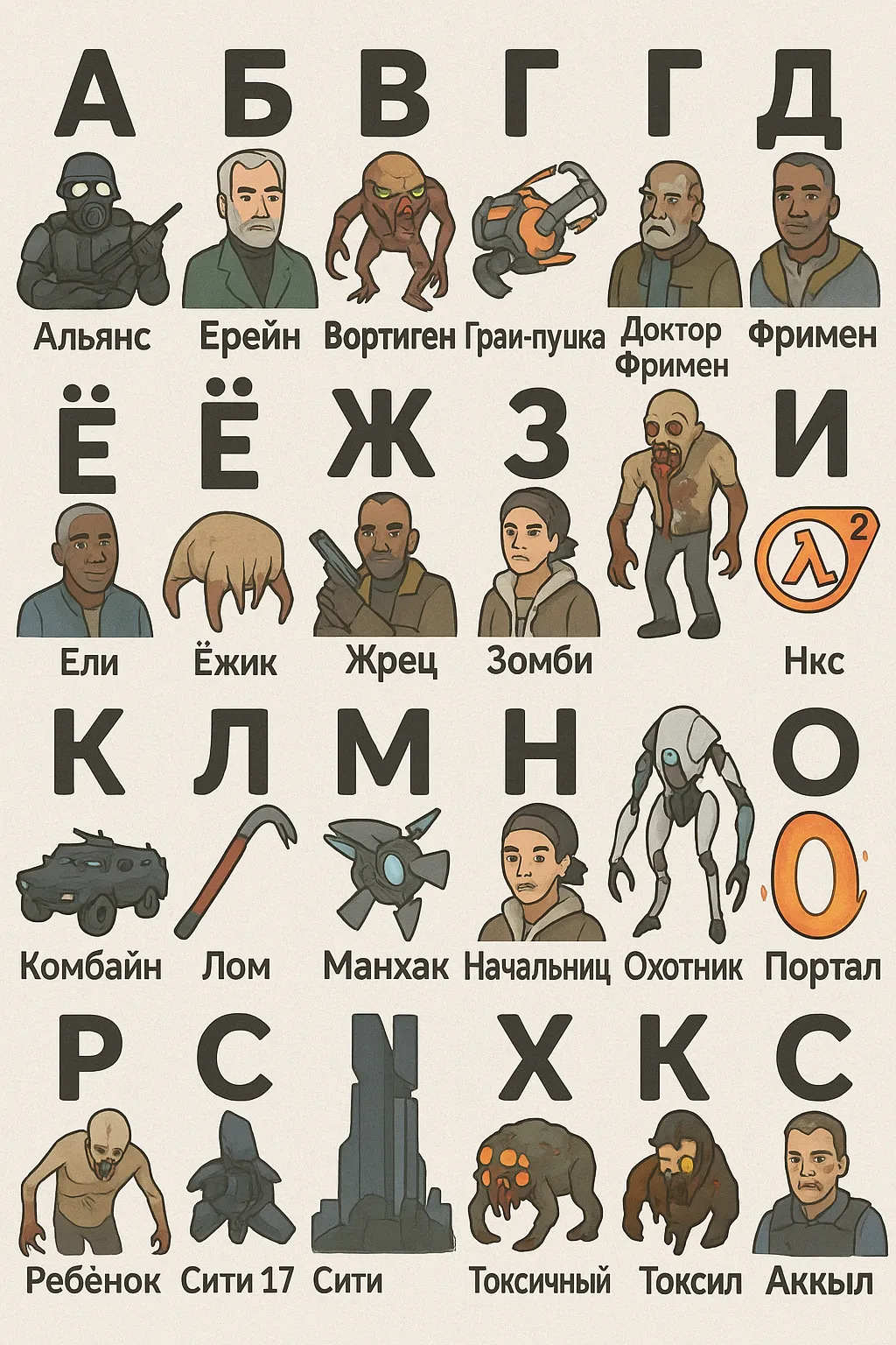 ИИ-алфавит по мотивам Half-Life 2
