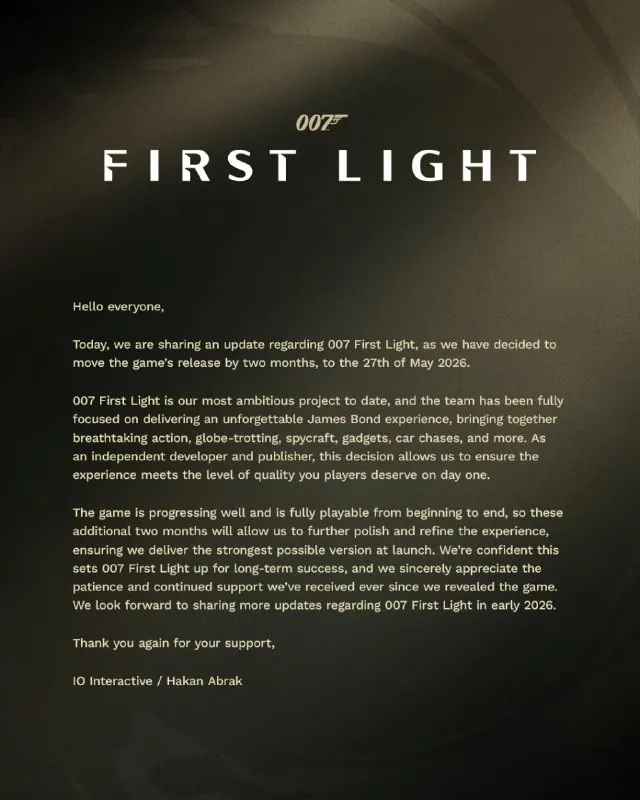 Заявление о переносе 007: First Light