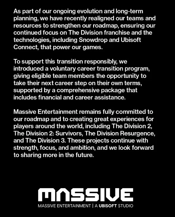 Заявление Massive Entertainment