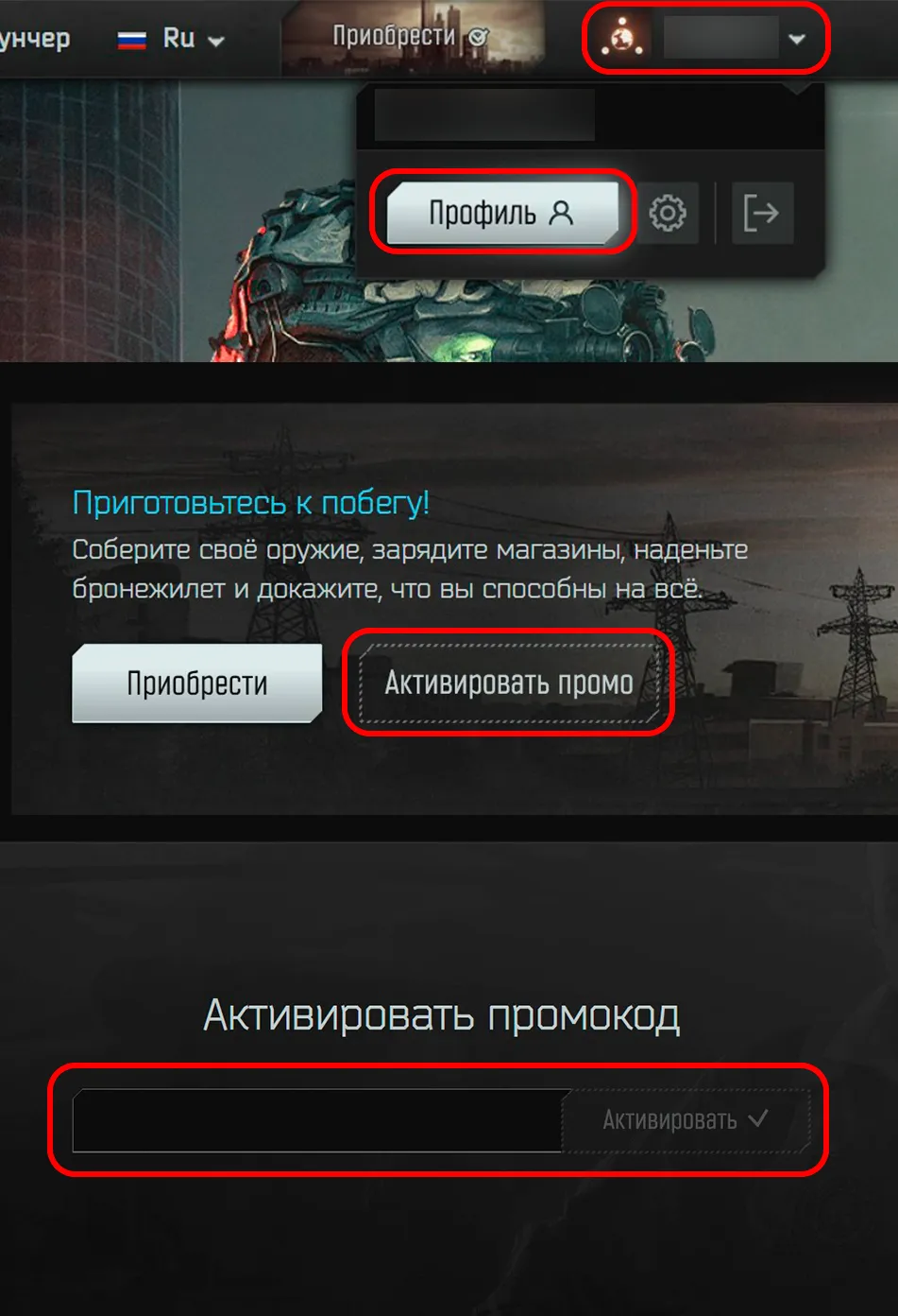 Куда вводить промокод в Escape from Tarkov