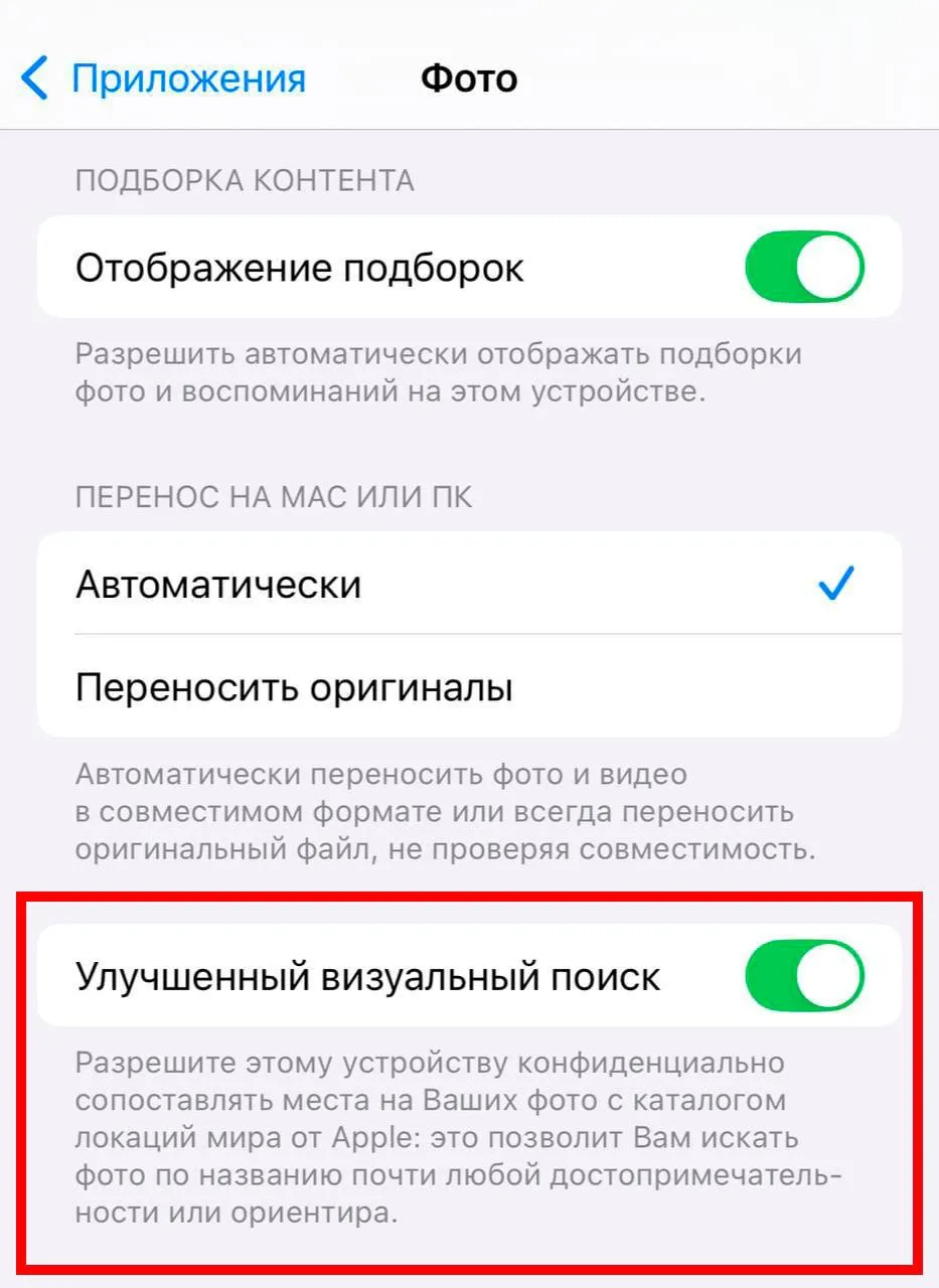 Скриншот нового параметра в iOS 18.1
