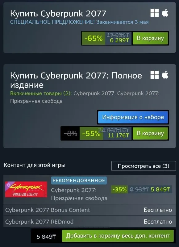 Cyberpunk 2077 в Steam