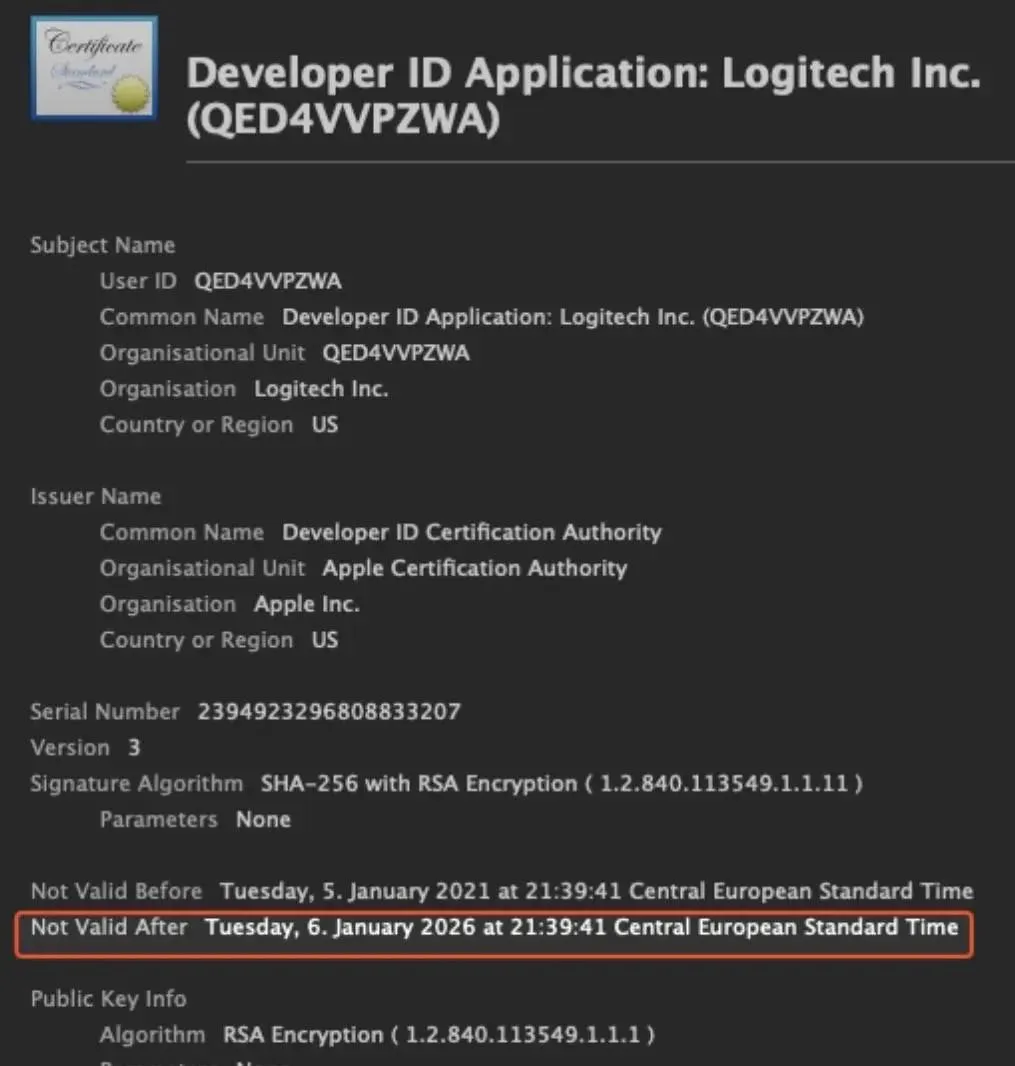 Строчки кода с упоминанием даты окончания Apple Developer Certificate