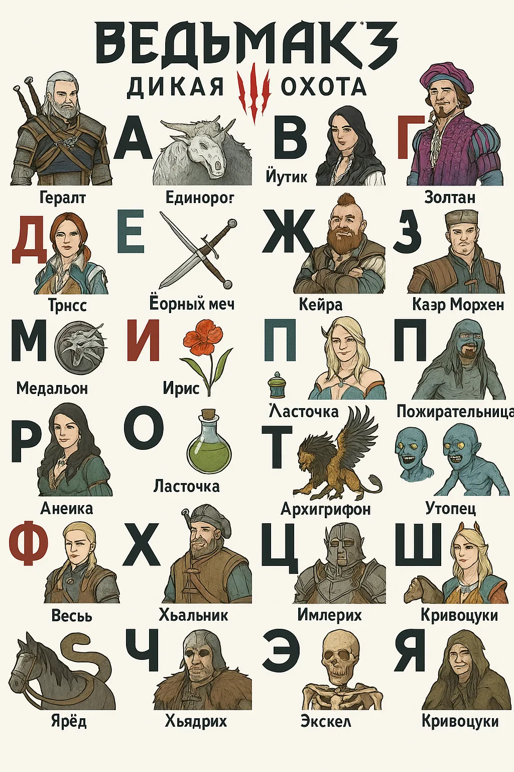 ИИ-алфавит для «Ведьмак 3: Дикая Охота»