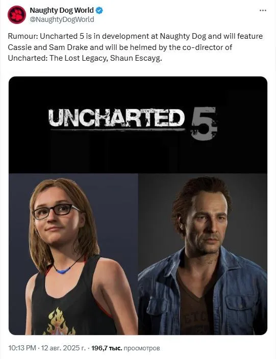Пост аккаунта Naughty Dog World